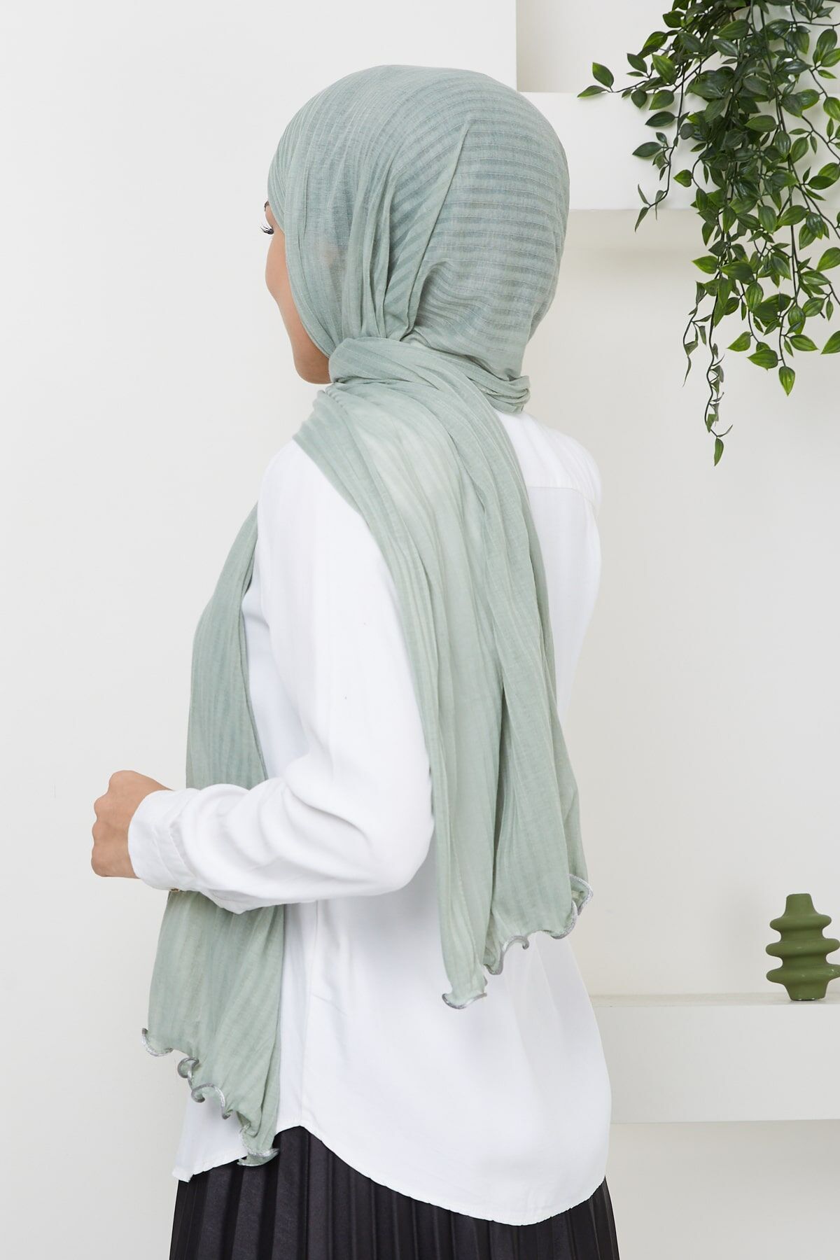 Kuyruklu Likra Çizgili Parlak Şal