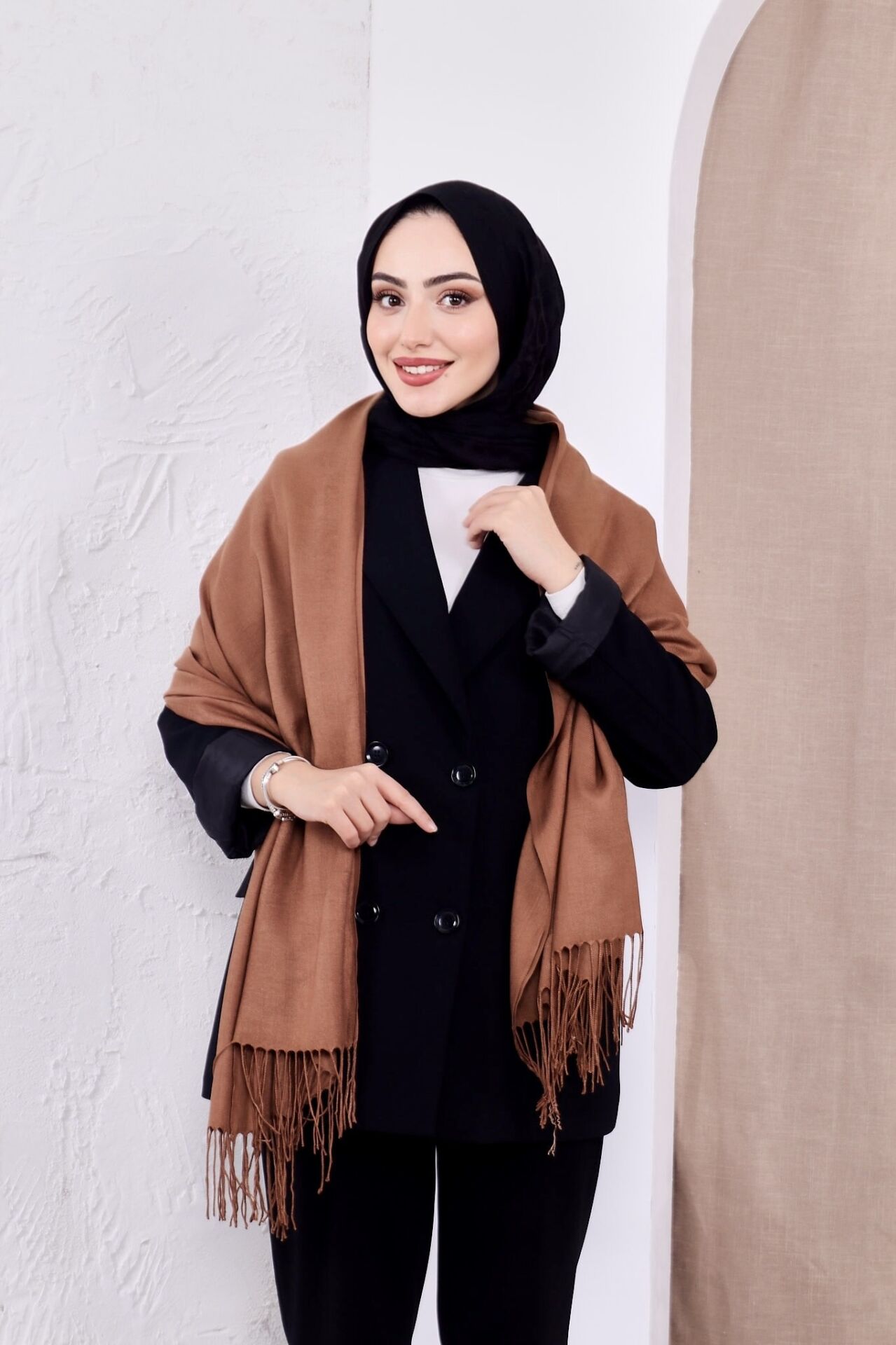 Pamuksu Pashmina Omuz Şalı Atkı