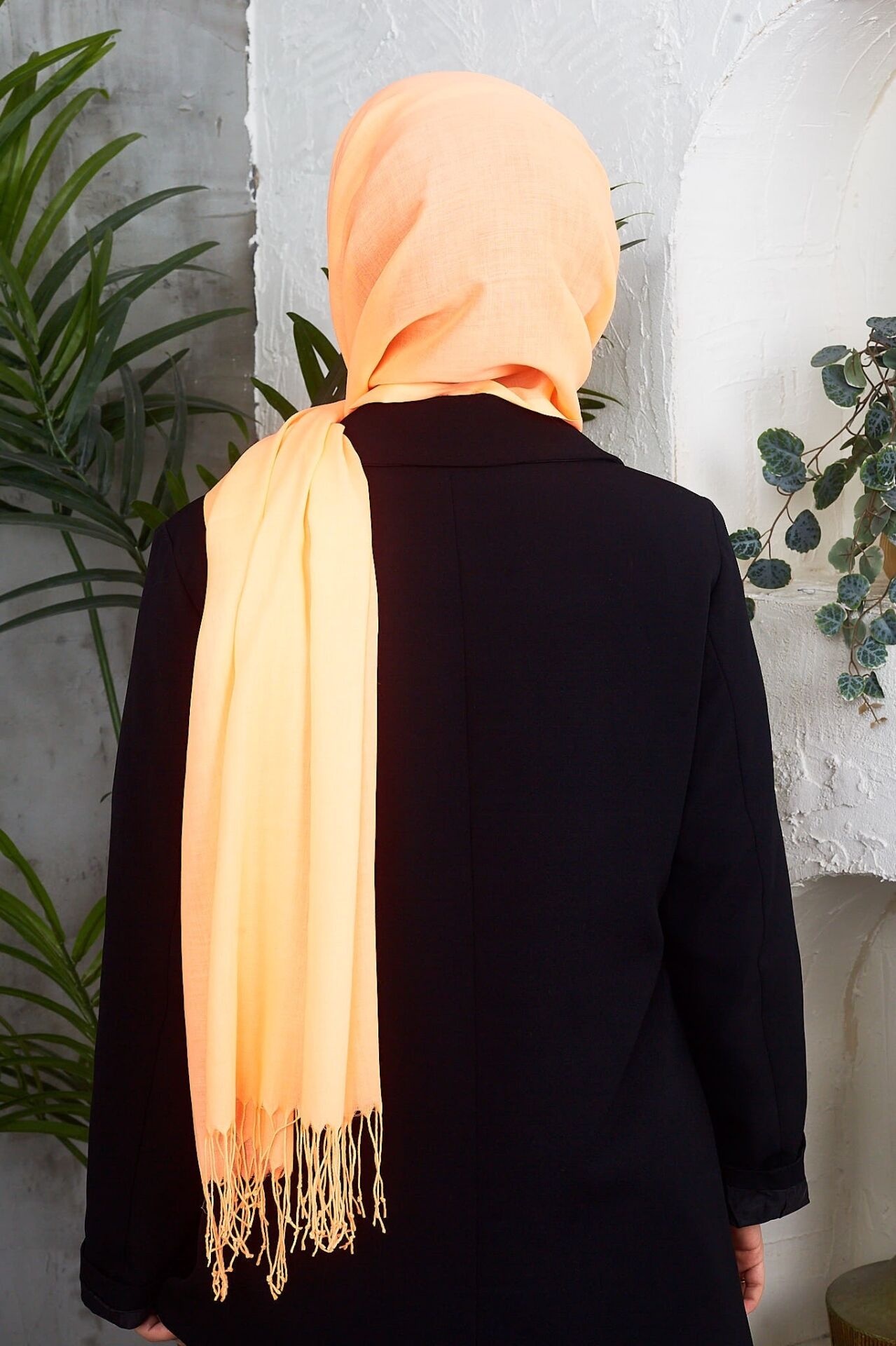 Saçaklı Düz Renk Pamuklu Zümrüt Şal