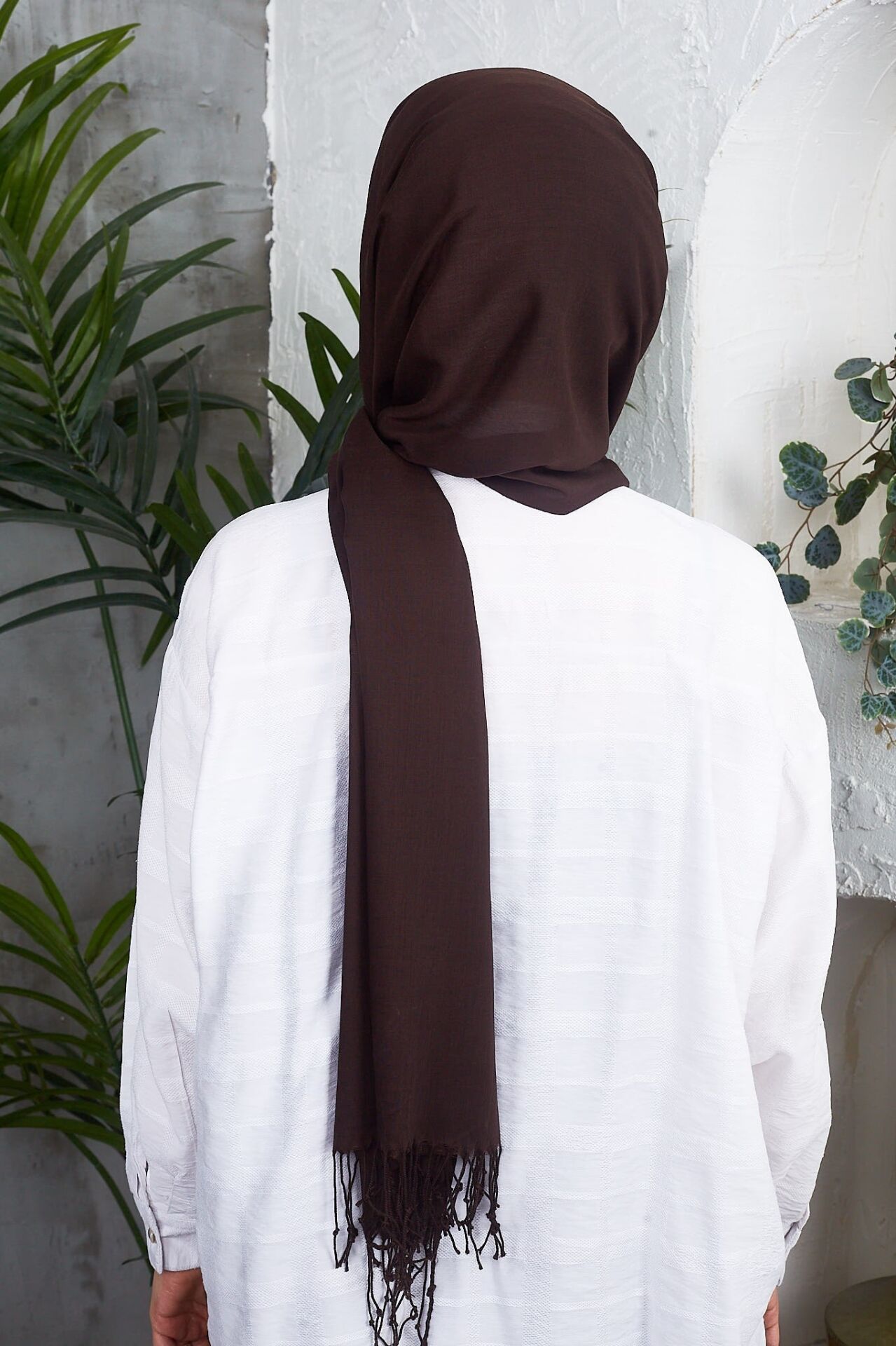 Saçaklı Düz Renk Pamuklu Zümrüt Şal