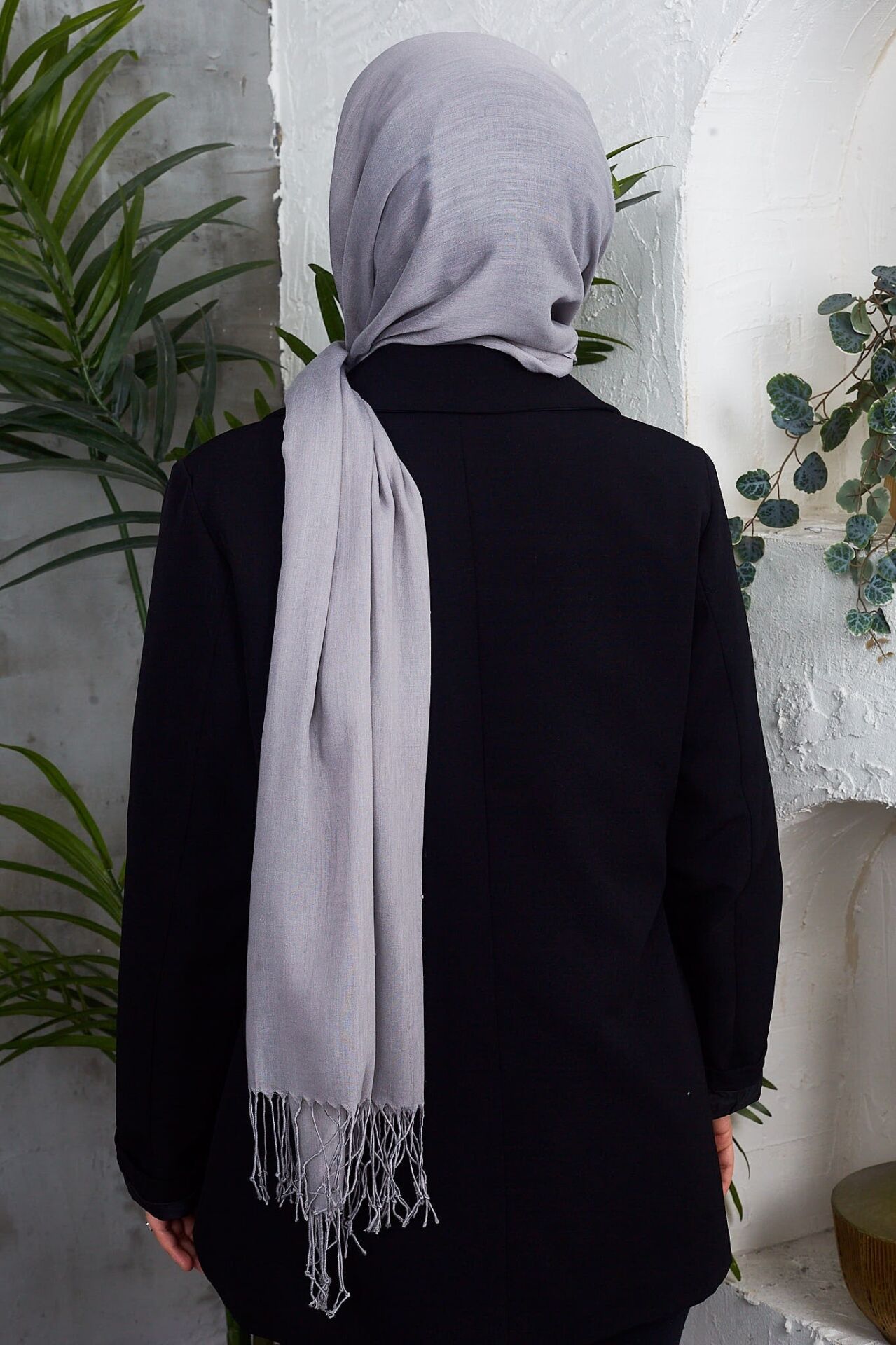 Saçaklı Düz Renk Pamuklu Zümrüt Şal