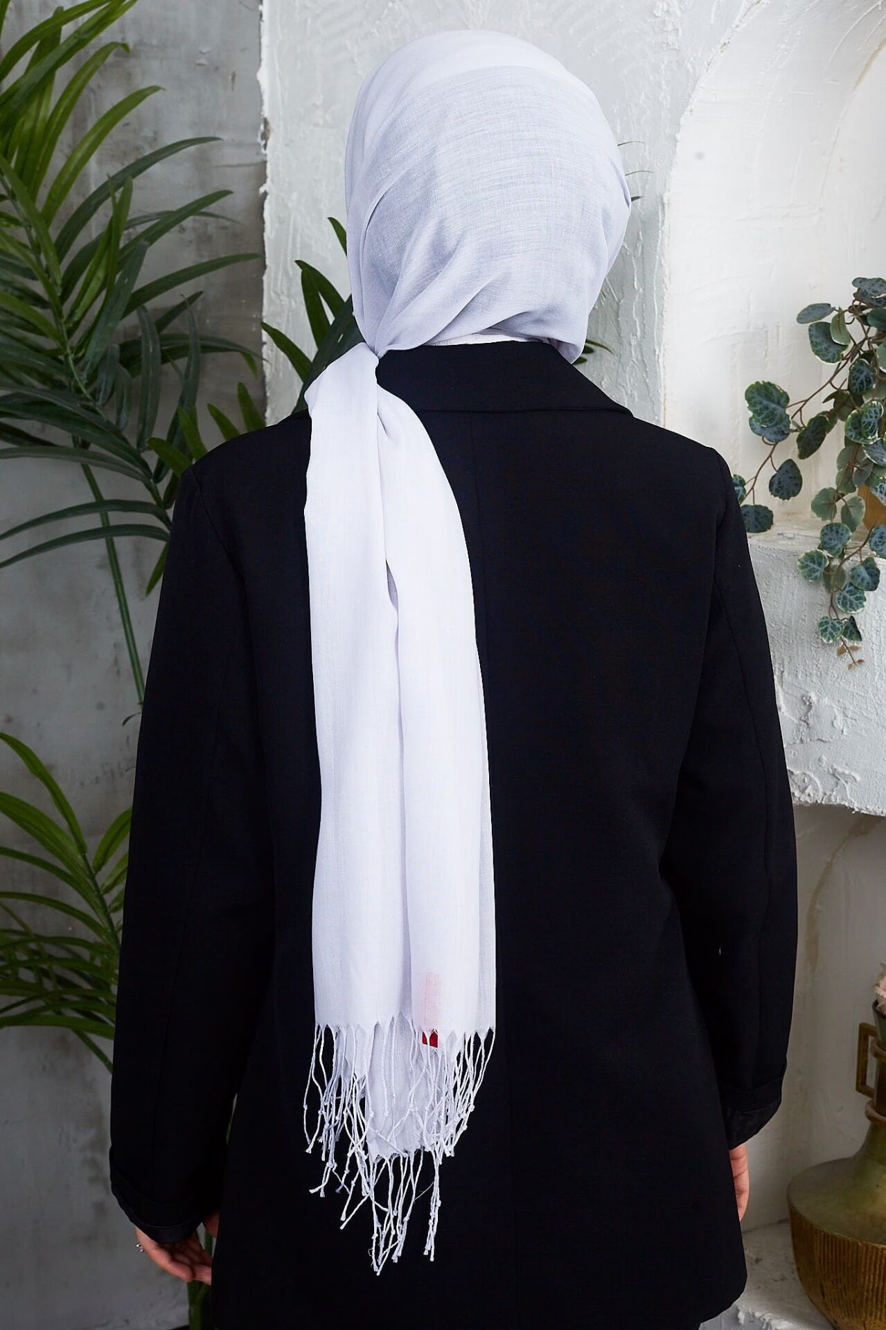 Saçaklı Düz Renk Pamuklu Zümrüt Şal