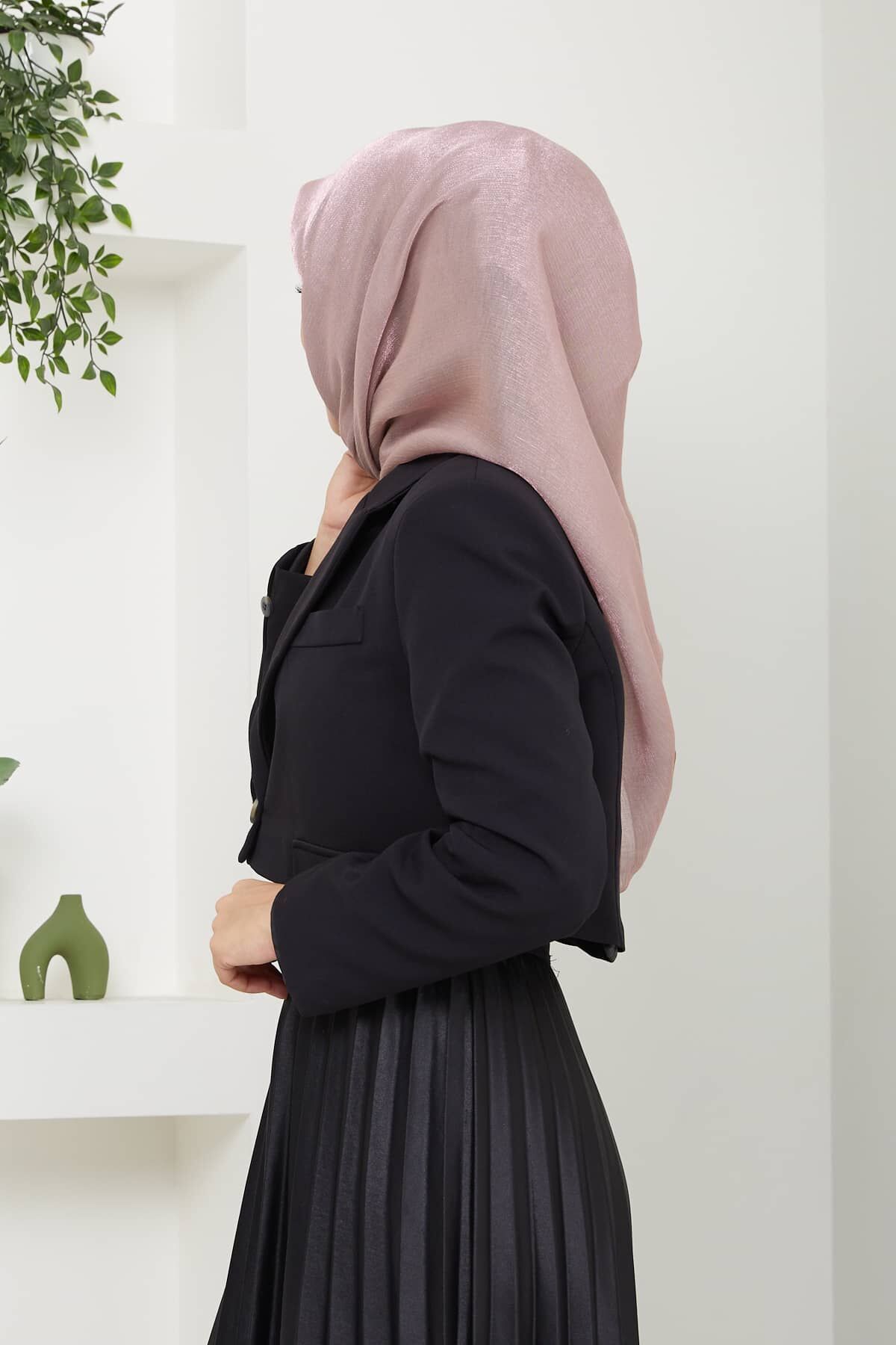 Mina Parlak Abiye Eşarp PEMBE