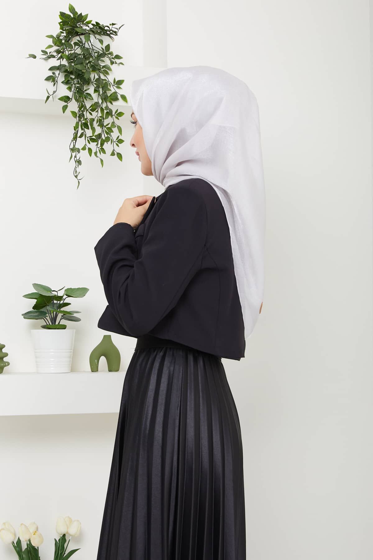 Mina Parlak Abiye Eşarp GRİ