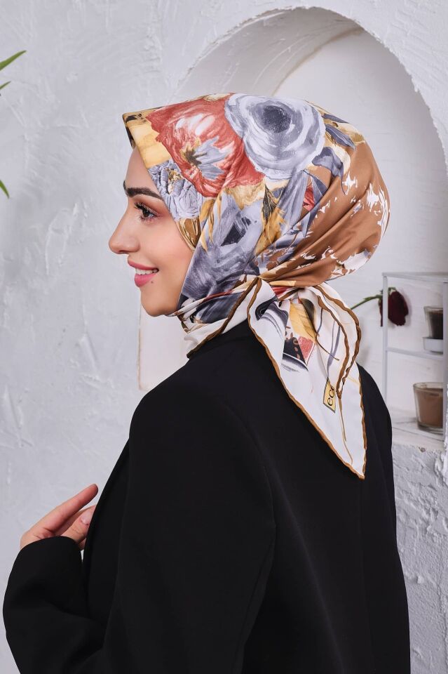 Çiçek Desenli Rayon Parlak Eşarp