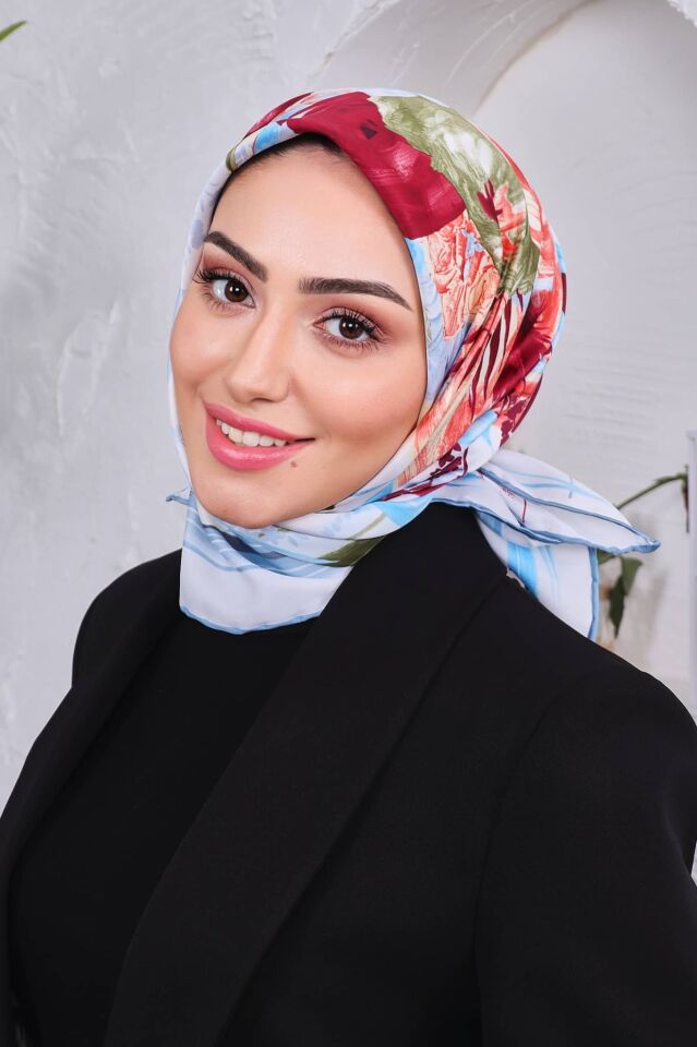 Çiçek Desenli Rayon Parlak Eşarp