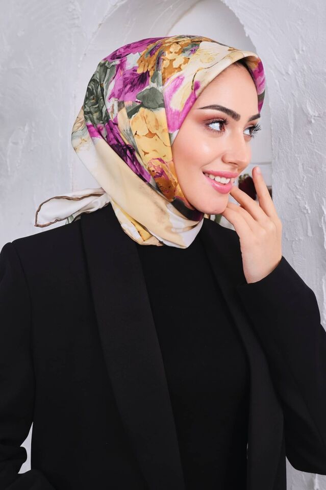 Çiçek Desenli Rayon Parlak Eşarp