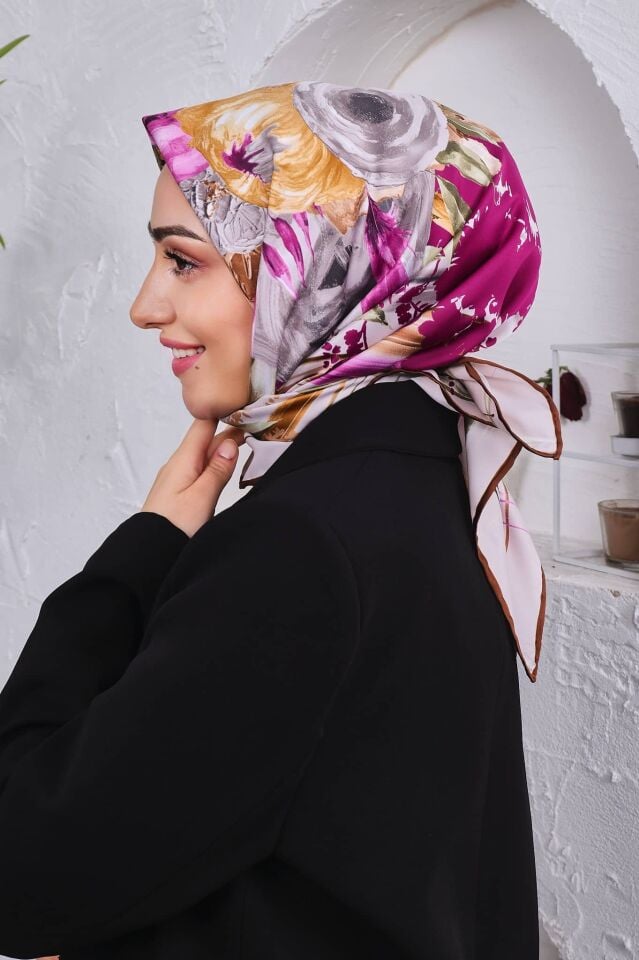 Çiçek Desenli Rayon Parlak Eşarp