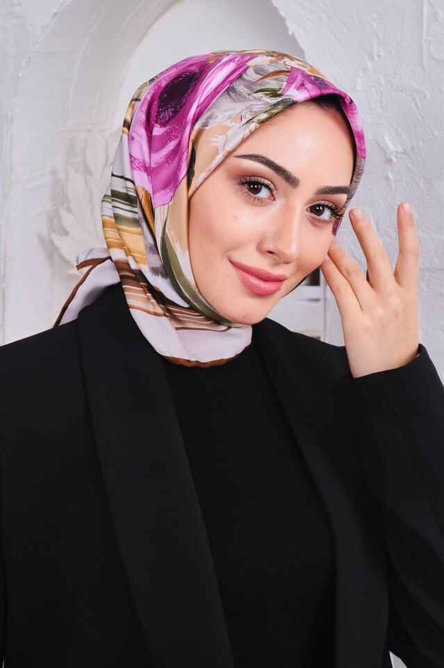 Çiçek Desenli Rayon Parlak Eşarp
