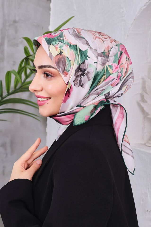 Çiçek Desenli Rayon Parlak Eşarp