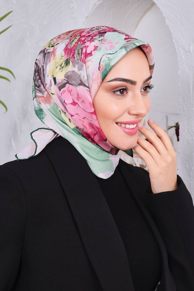 Çiçek Desenli Rayon Parlak Eşarp