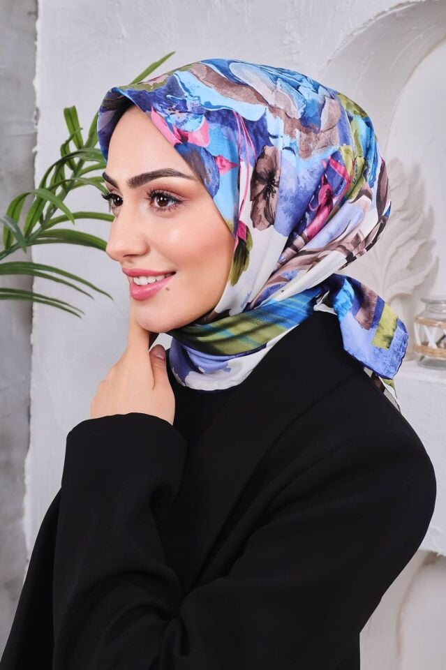Çiçek Desenli Rayon Parlak Eşarp