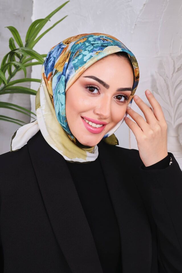 Çiçek Desenli Rayon Parlak Eşarp