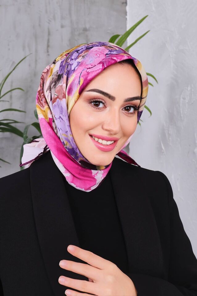 Çiçek Desenli Rayon Parlak Eşarp