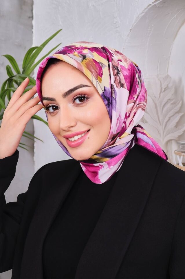 Çiçek Desenli Rayon Parlak Eşarp