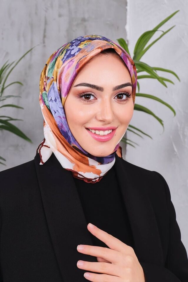 Çiçek Desenli Rayon Parlak Eşarp