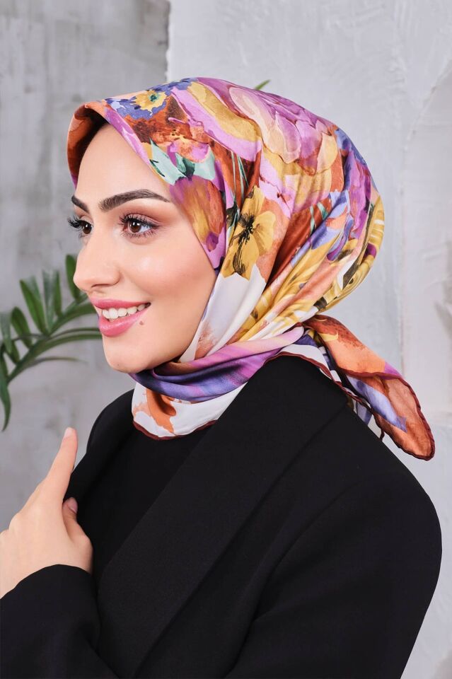 Çiçek Desenli Rayon Parlak Eşarp