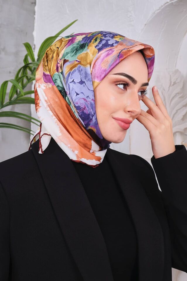 Çiçek Desenli Rayon Parlak Eşarp
