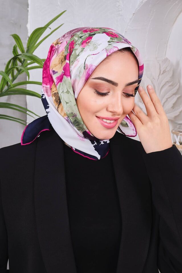 Çiçek Desenli Rayon Parlak Eşarp