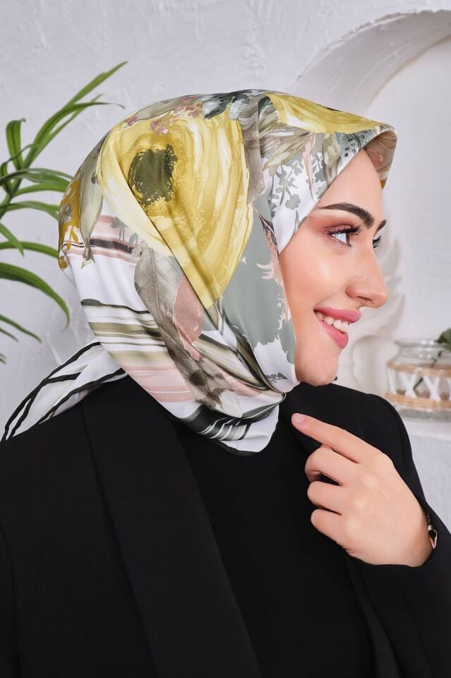 Çiçek Desenli Rayon Parlak Eşarp