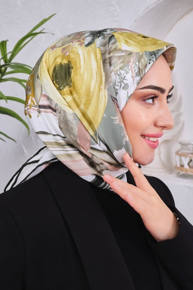 Çiçek Desenli Rayon Parlak Eşarp