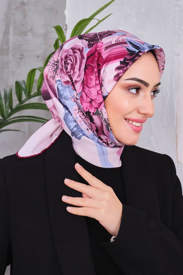 Çiçek Desenli Rayon Parlak Eşarp