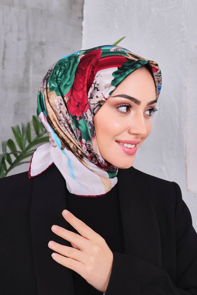Çiçek Desenli Rayon Parlak Eşarp