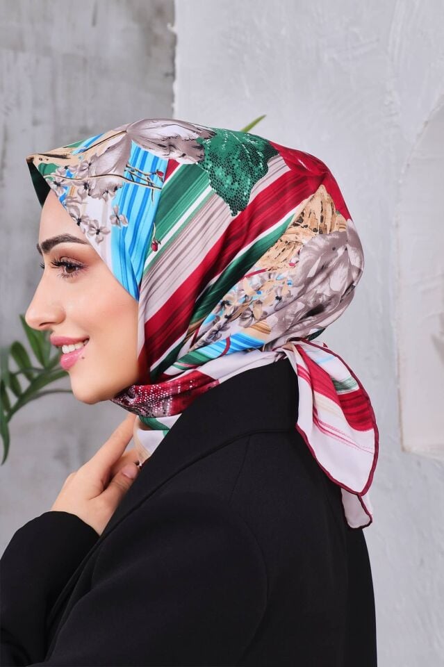 Çiçek Desenli Rayon Parlak Eşarp