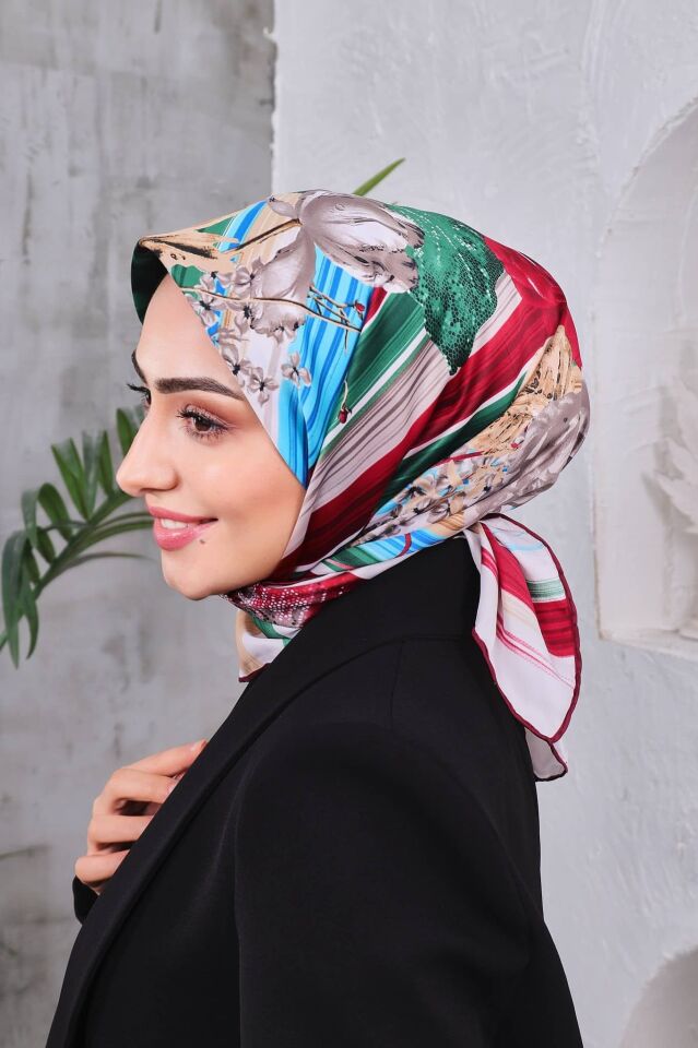 Çiçek Desenli Rayon Parlak Eşarp