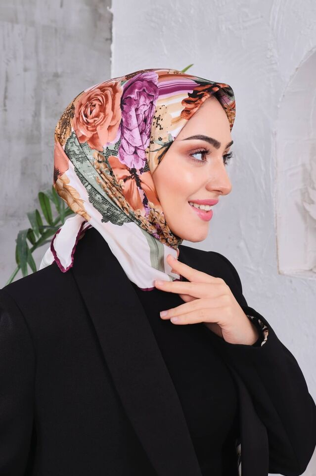 Çiçek Desenli Rayon Parlak Eşarp