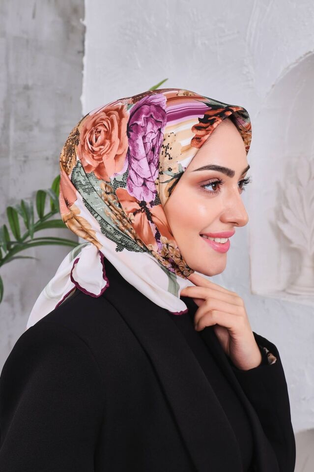 Çiçek Desenli Rayon Parlak Eşarp