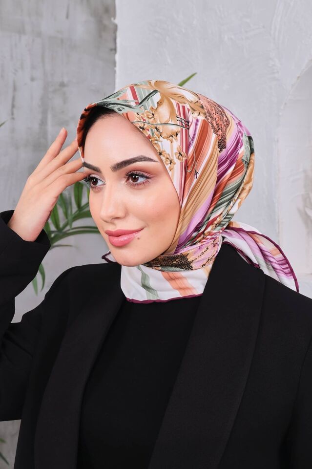 Çiçek Desenli Rayon Parlak Eşarp