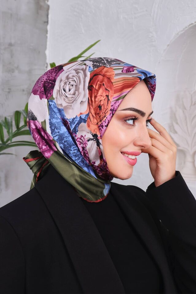 Çiçek Desenli Rayon Parlak Eşarp