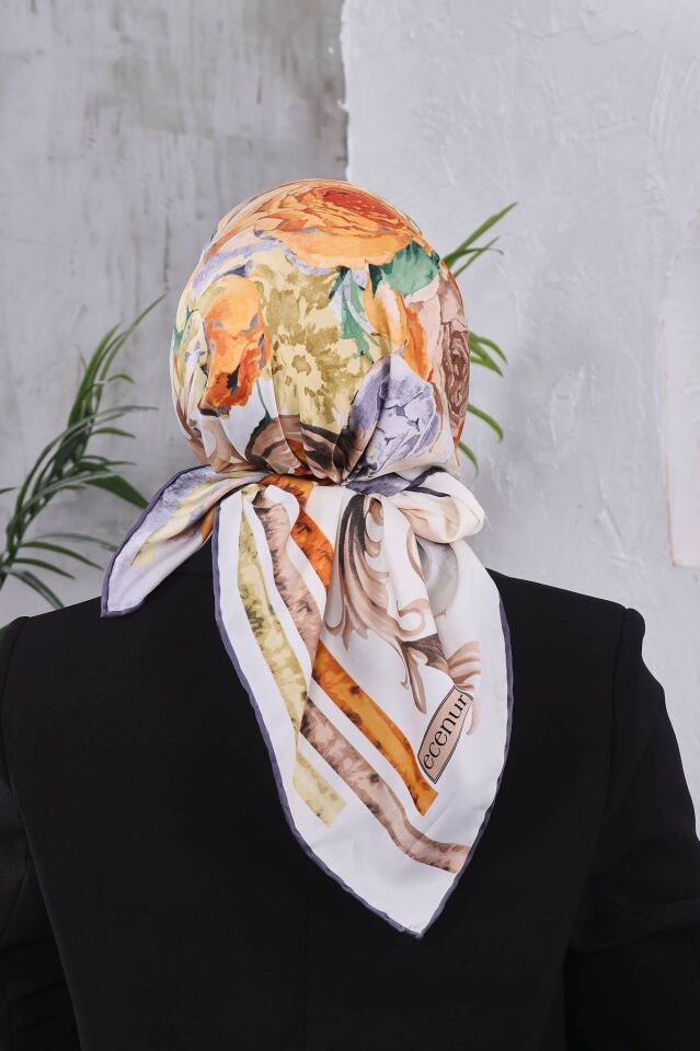 Çiçek Desenli Rayon Parlak Eşarp