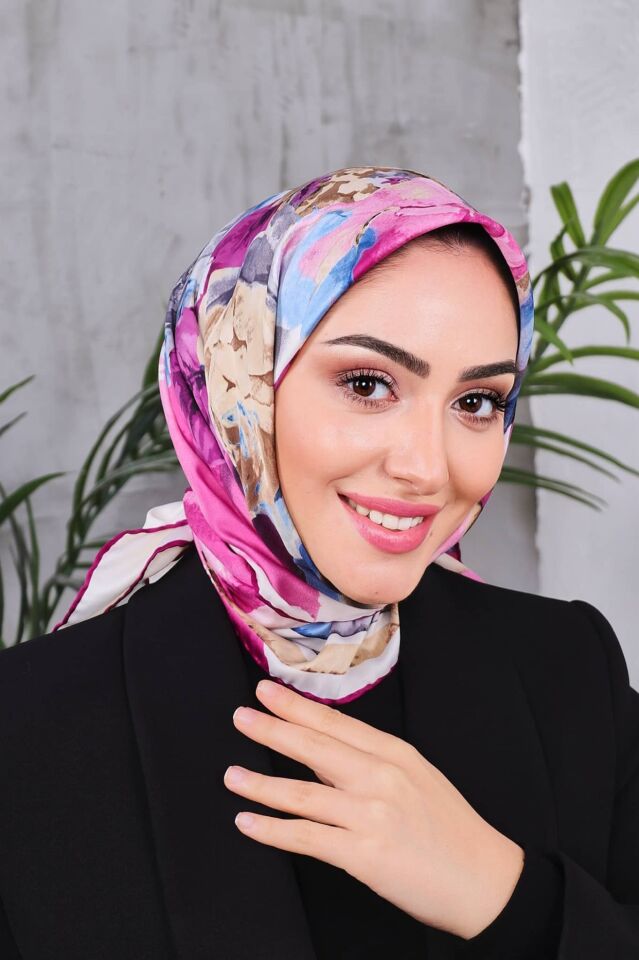 Çiçek Desenli Rayon Parlak Eşarp