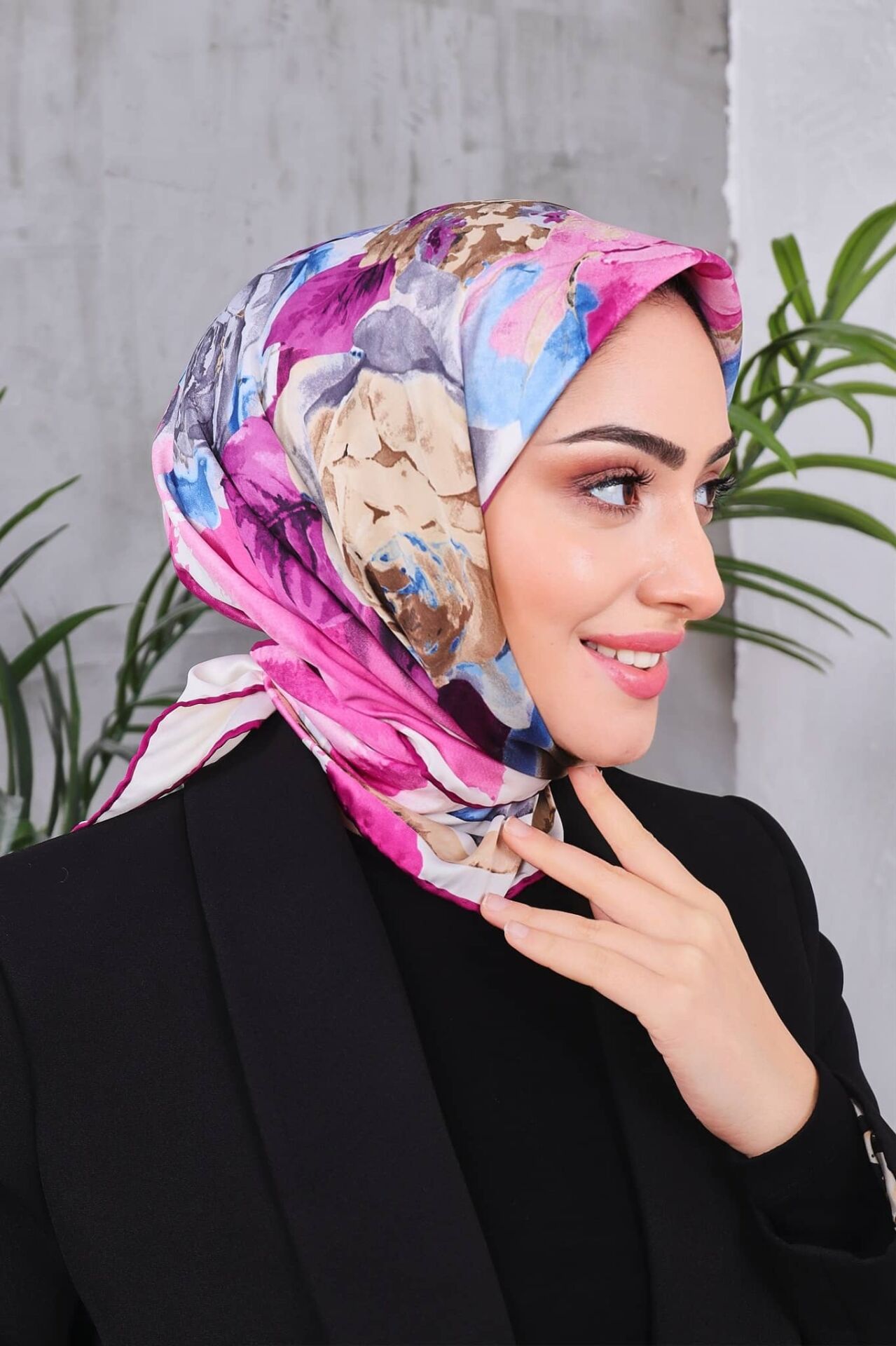 Çiçek Desenli Rayon Parlak Eşarp