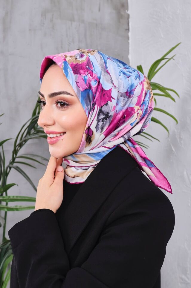 Çiçek Desenli Rayon Parlak Eşarp
