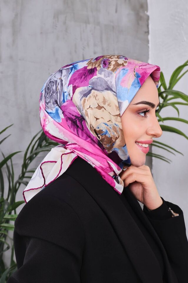 Çiçek Desenli Rayon Parlak Eşarp