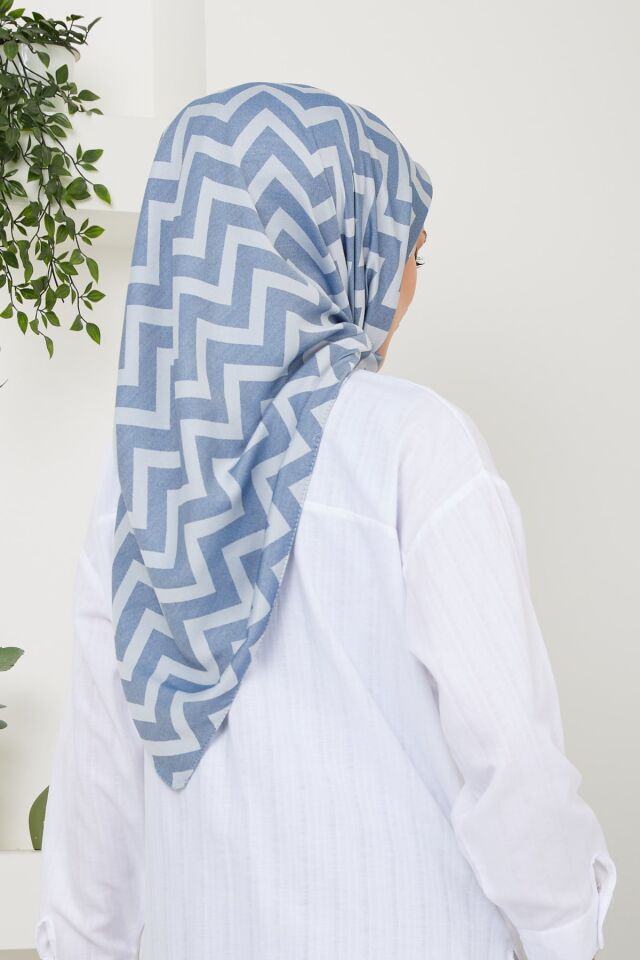 Pamuksu Zigzag Desenli Jakar Eşarp