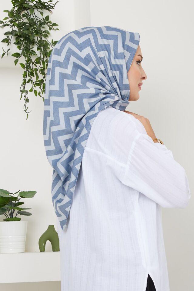 Pamuksu Zigzag Desenli Jakar Eşarp