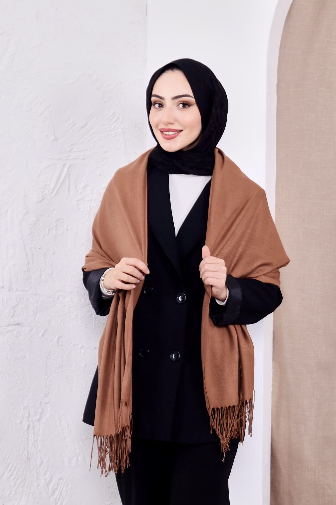 Pamuksu Pashmina Omuz Şalı Atkı