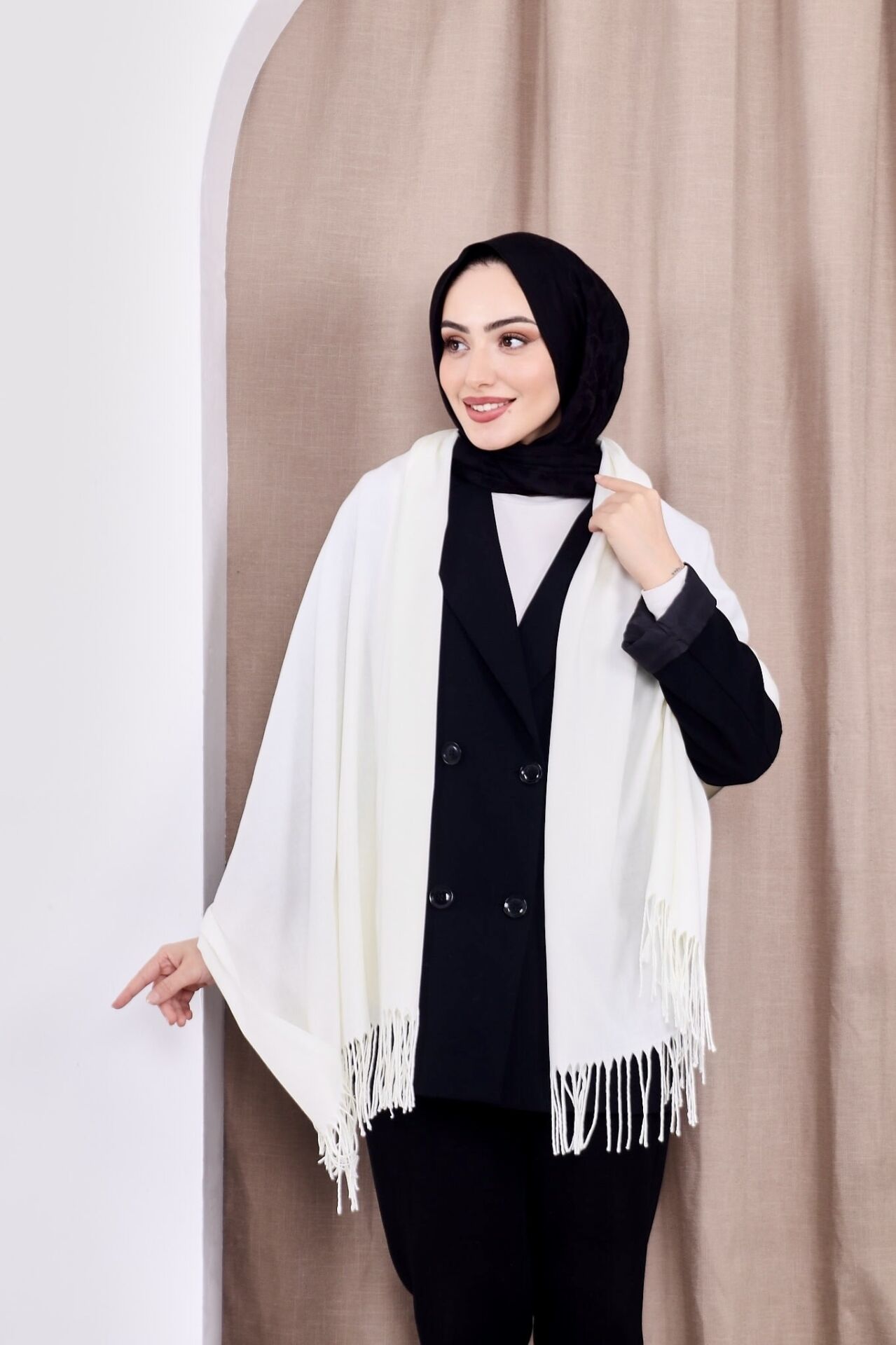 Pamuksu Pashmina Omuz Şalı Atkı