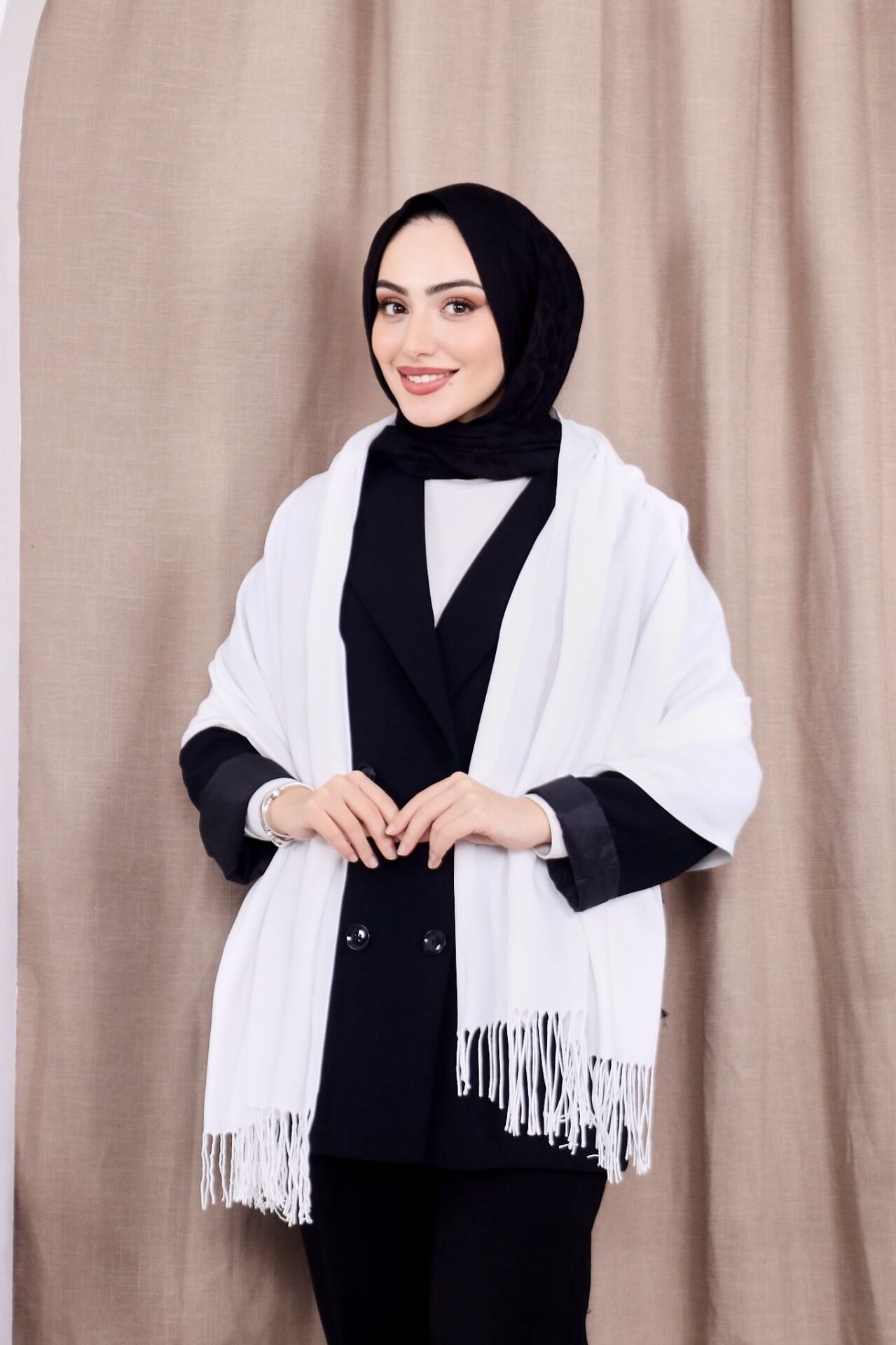 Pamuksu Pashmina Omuz Şalı Atkı