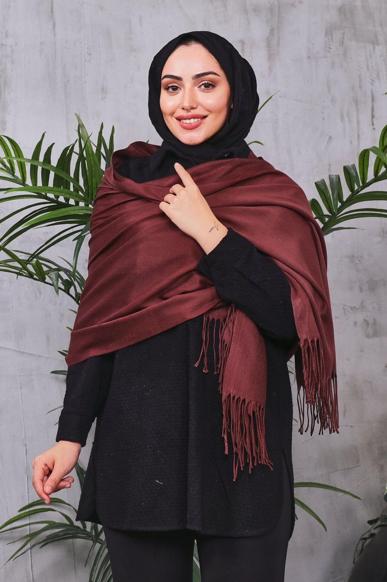 Pamuksu Pashmina Omuz Şalı Atkı