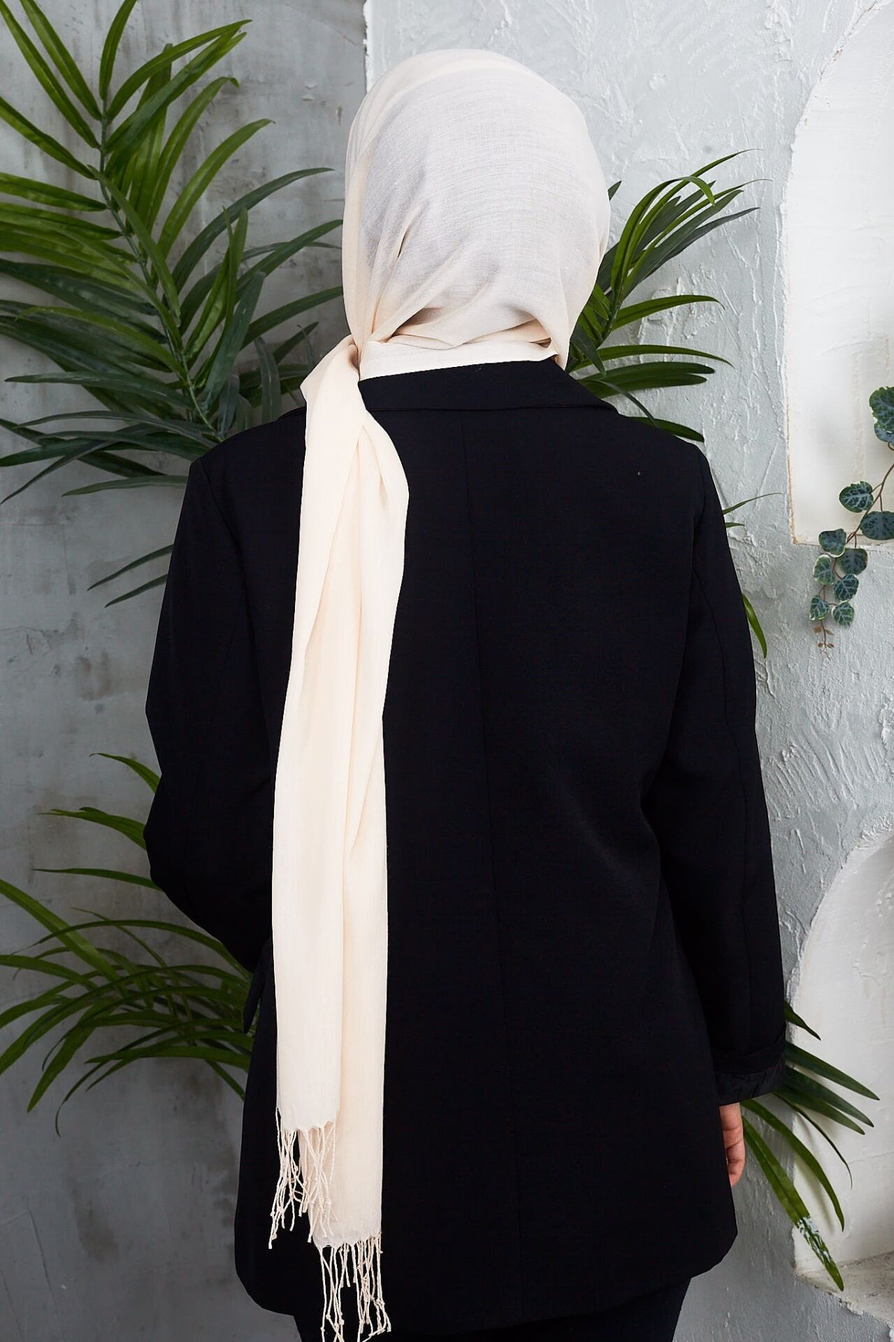 Saçaklı Düz Renk Pamuklu Zümrüt Şal