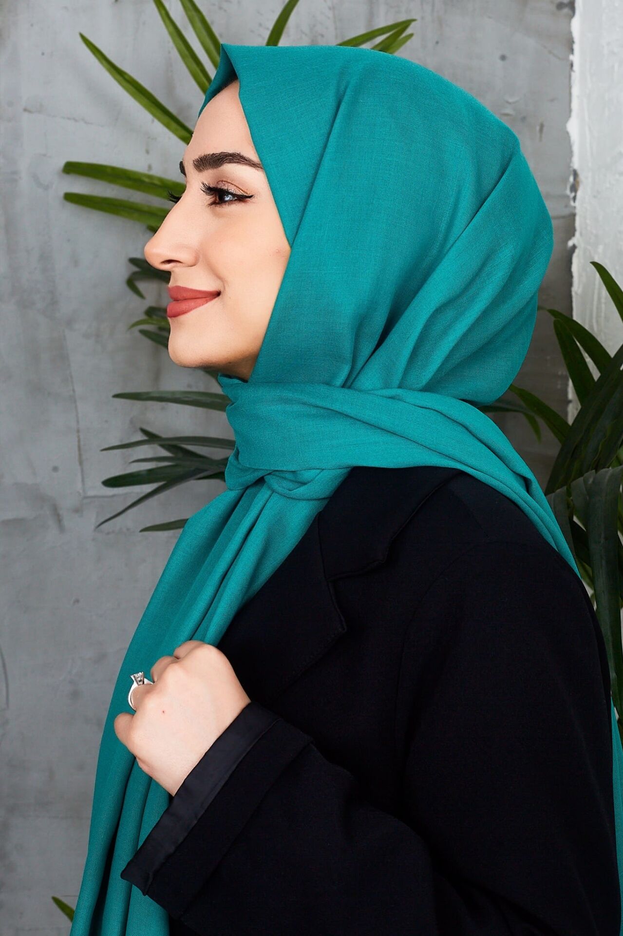 Saçaklı Düz Renk Pamuklu Zümrüt Şal