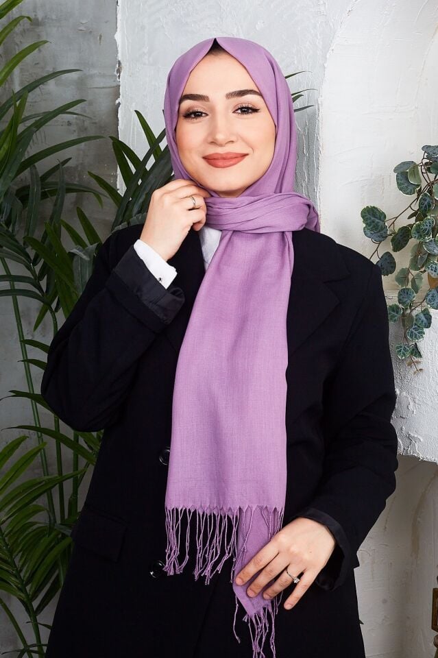 Saçaklı Düz Renk Pamuklu Zümrüt Şal